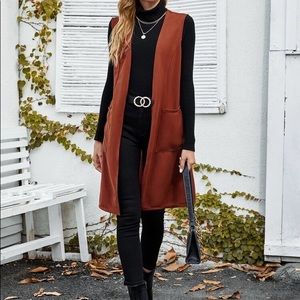 Lularoe XS Long Burnt Orange Cardigan Duster Open Front Sleeveless